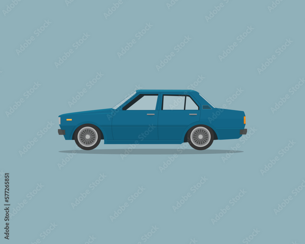 blue Toyota corolla k370 retro car illustration realistic retro car illustration flat vector