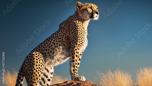 cheetah in the wild, side view, golden hour, Ai Generate 