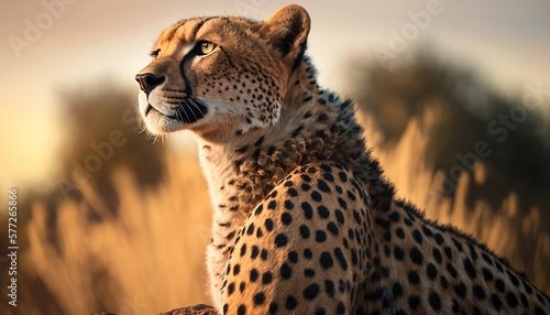 cheetah in the wild, side view, golden hour