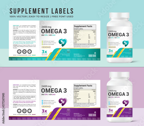 Omega 3 label vitamin label template supplement design vitamin bottle label packaging design creative and modern design with multi vitamin natural vector medicine label.