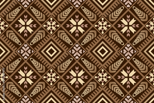 Brown-tone geometric ethnic seamless pattern designed for background, wallpaper, traditional clothing, carpet, curtain, and home decoration.