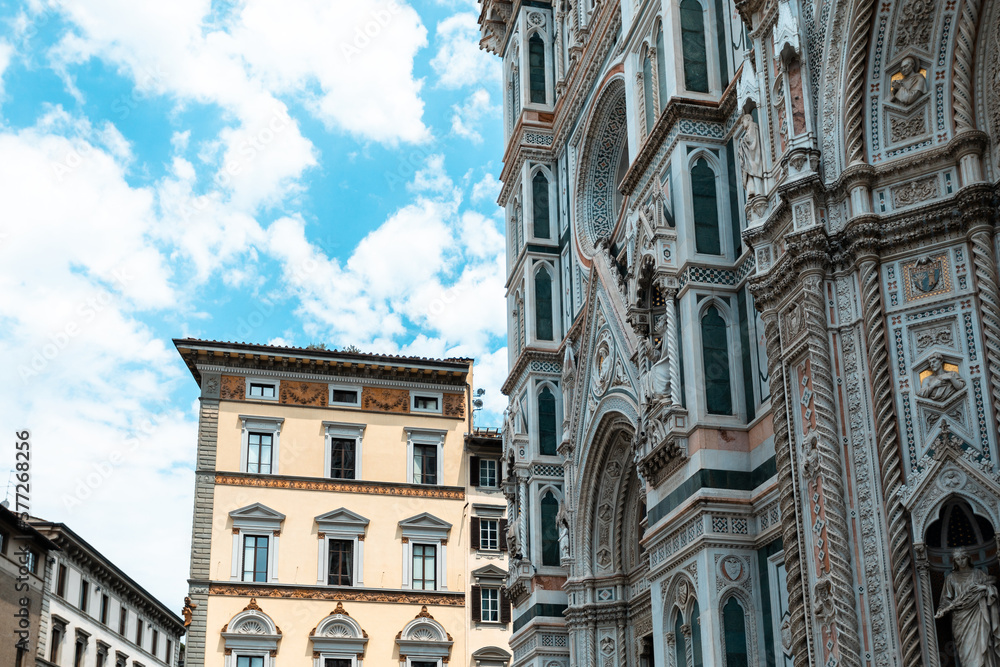 Detail of the facade of the Cathedral of Santa Maria del Fiore in Florence, Italy