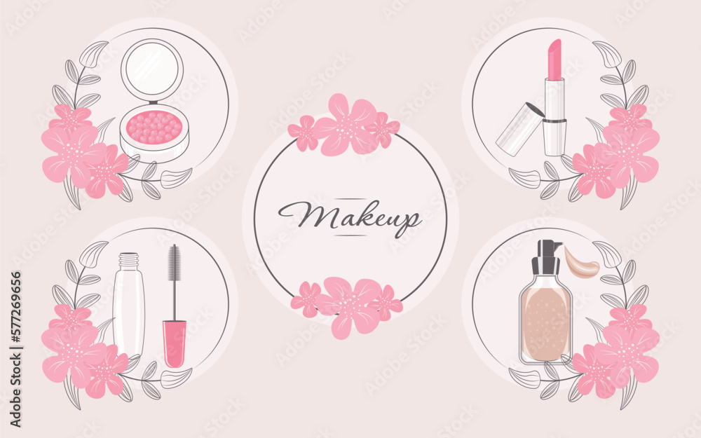 A set of stickers. makeup. the concept of beauty and tenderness. vector illustration. A set of stickers. makeup. the concept of beauty and tenderness. vector illustration.
