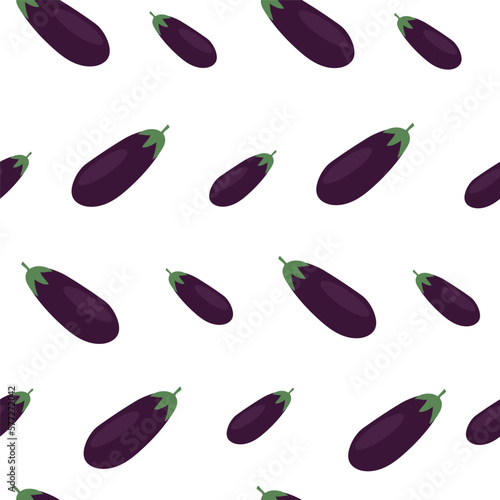 Seamless pattern with eggplants. Ripe and healthy eggplant. Vector illustration.