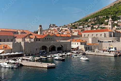 Boats in the port of Dubrovnik city in Croatia