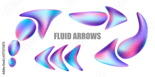Fluid holographic isolated arrows set. Vector illustration