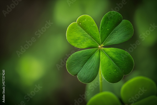 Four-leaf green clover for good luck as a digital illustration, AI-generated image