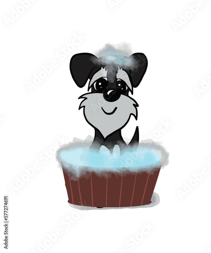 vector of cartoon dog take a bath 