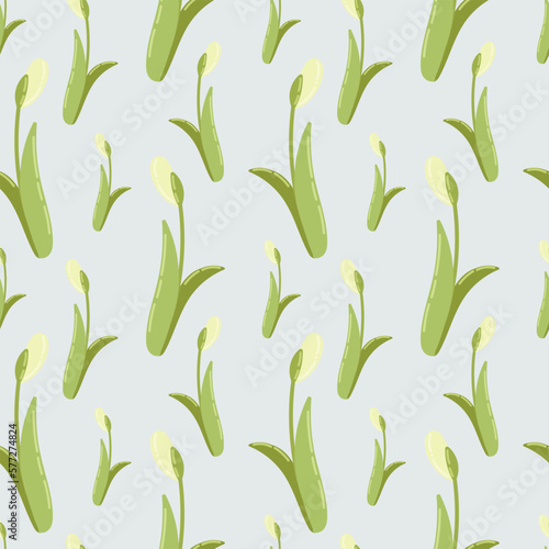 Vector seamless pattern with primroses and spring flowers. The work is done in delicate pastel colors, suitable for any of your designs. For textile, fabric, wallpaper, cards