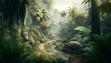Tropical forest background. Generative AI technology.