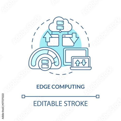 Edge computing turquoise concept icon. Faster data transmission. Metaverse technology abstract idea thin line illustration. Isolated outline drawing. Editable stroke. Arial, Myriad Pro-Bold fonts used