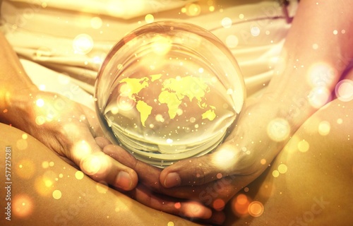 Tablou pe pânză Fortune teller concept, Love power meditation for helping world The world with l