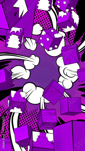 Dark Purple comic book wallpaper with cube shapes. Comics cartoon background poster  banner template.