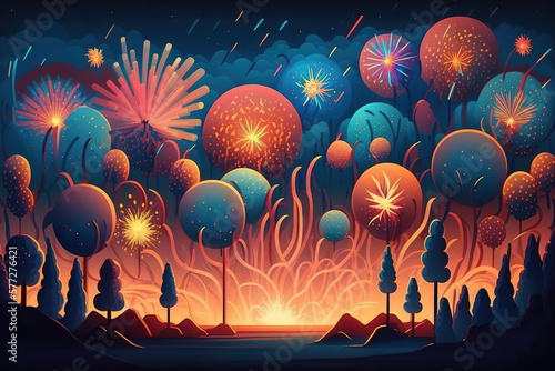 beautiful and vibrant fireworks. Generative AI