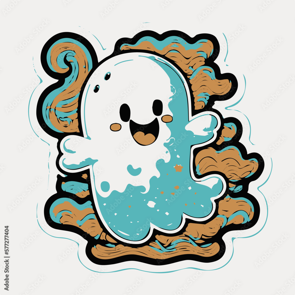 Obraz premium happy ghost monster sticker doodle vector art