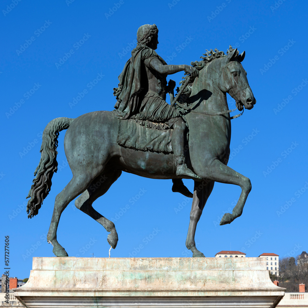 Famous statue of Louis XIV in Lyon city