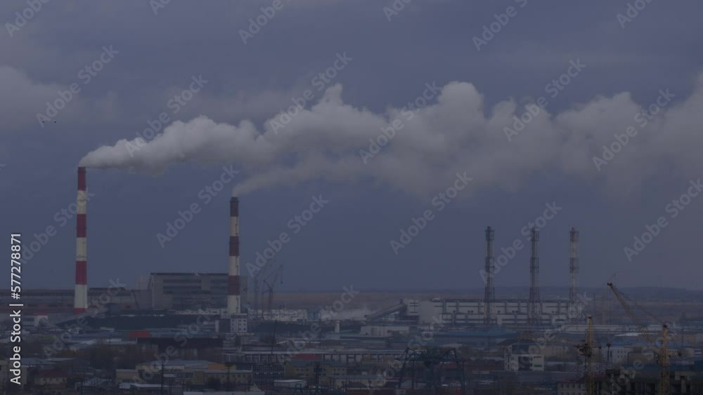 Timelapse Panorama Of Factory Smoke Industrial Pipes, Evening View Timelapse Panorama Of Factory Smoke Industrial Pipes, Evening View