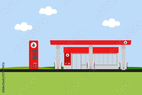Gas petrol station cartoon flat vector illustration, Oil industry petroleum