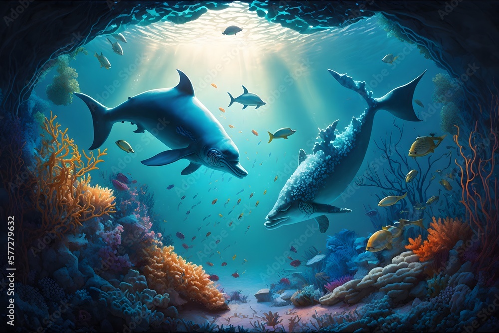 Fototapeta premium under ocean created using AI Generative Technology