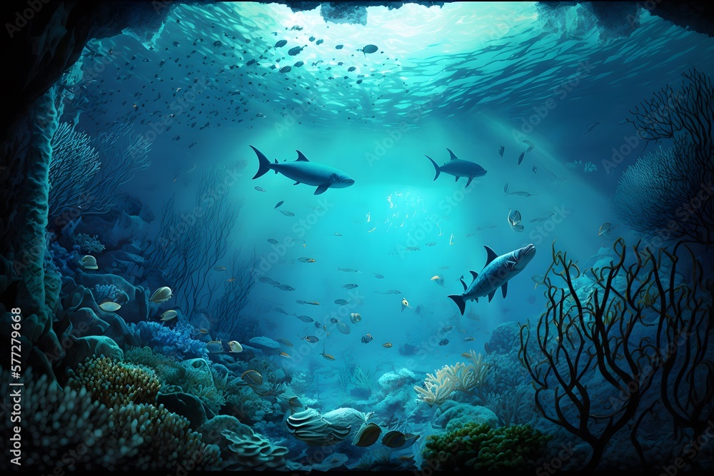 Fototapeta premium under ocean created using AI Generative Technology