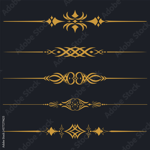 Gold Ornamental Luxury Premium Decorative Lines Collection Set. Vector illust...