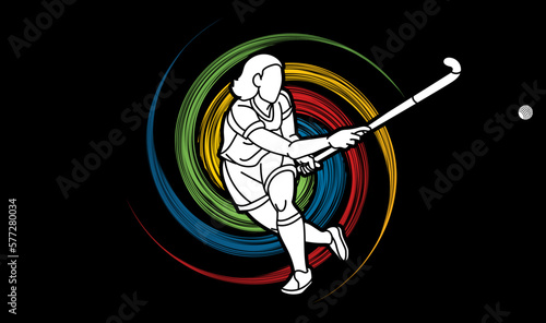 Field Hockey Sport Female Player Action Cartoon Sport Graphic Vector