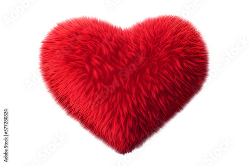 Red fluffy heart isolated on transparent background. Generative ai.