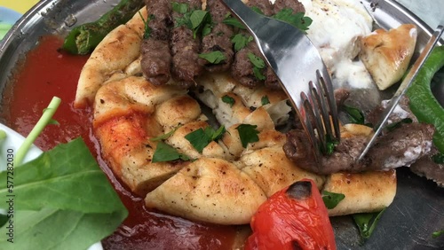 Eating Turkish kebab döner food