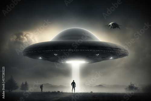 Close encounter with an UFO. Generative ai.
