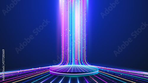 3D realistic technology digital cyberpunk podium display neon lighting