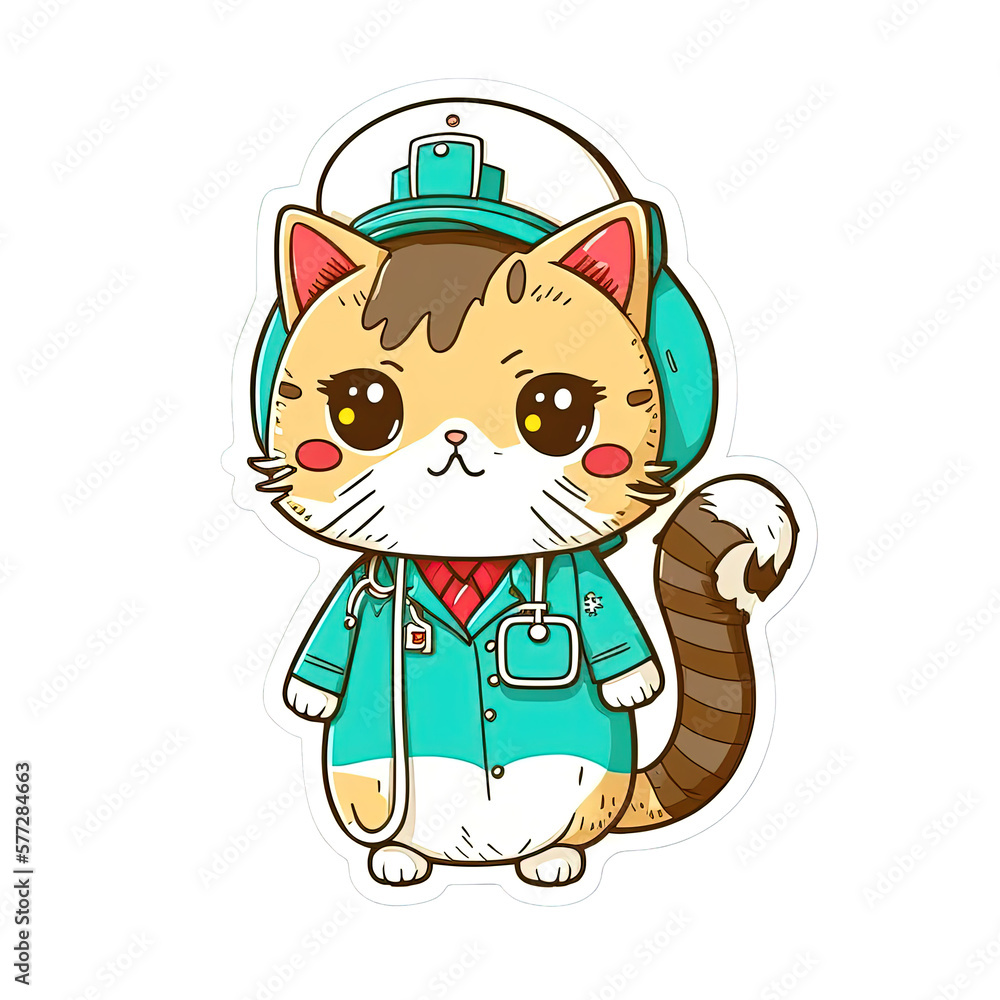 Fototapeta premium Anime Cat Kitten Cute Nurse, Generated AI, Generated, AI