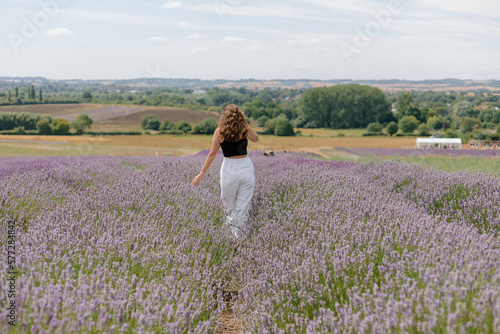 Runing through the fields of an English lavender field