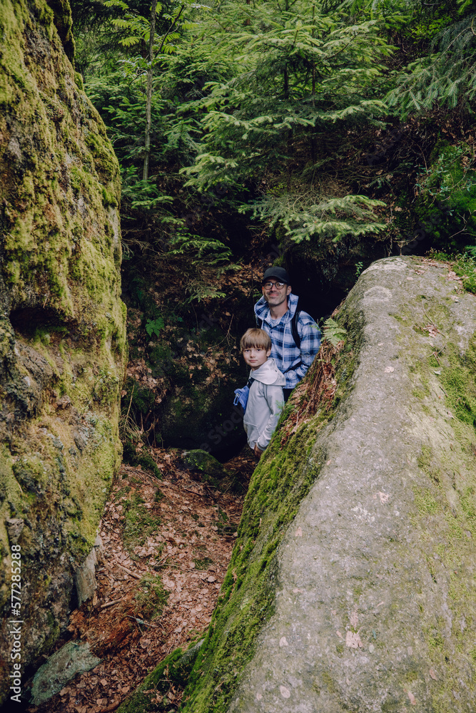 Father and son at Adrspach-Teplice Rocks, nature Father and son at Adrspach-Teplice Rocks, nature