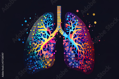 Abstract human lung vector with dots and lines, mix color. Generative Ai photo