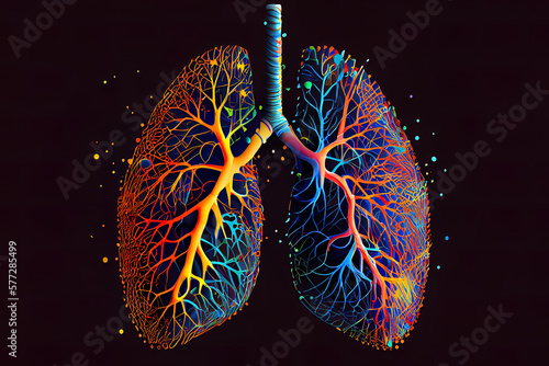Abstract human lung vector with dots and lines, mix color. Generative Ai