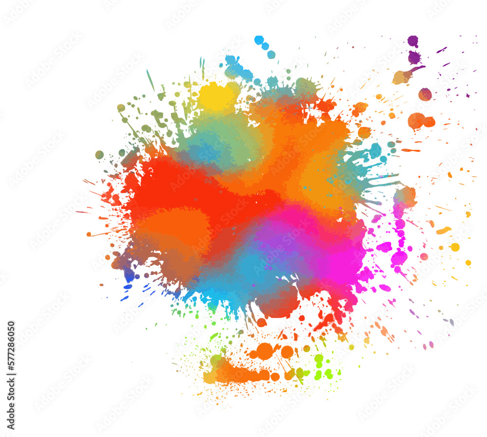 Fototapeta premium Grunge splatter. Rainbow colors grunge splash. Color explosion. Colored blot on white. Vector illustration