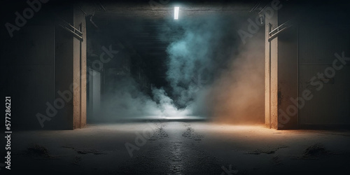 The street and concrete floor and studio room with smoke float up the interior texture for display products