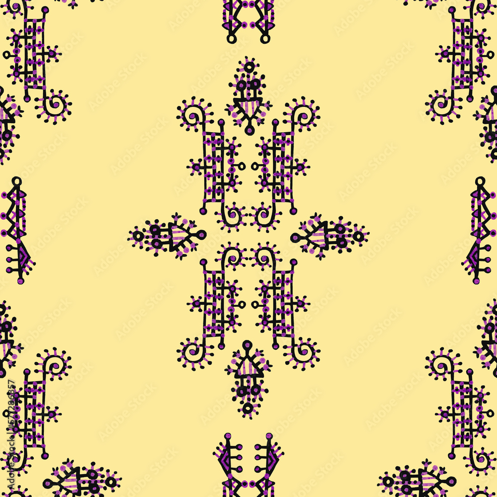 Seamless hand drawn geometric pattern in rhythmic ethnic linear background. Seamless hand drawn geometric pattern in rhythmic ethnic linear background.