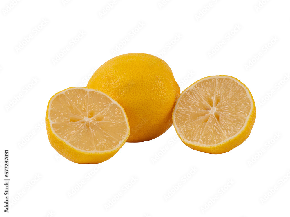 Fresh slices of yellow lemon lime fruit isolated on transparent background. Fresh slices of yellow lemon lime fruit isolated on transparent background.