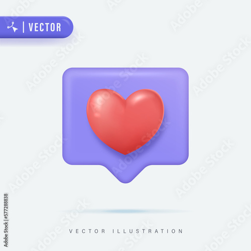 Love Like Heart Social Media Notification, Speech Bubble with Like. Social Media Network. 3D Vector Icon. Cartoon Minimal Style.