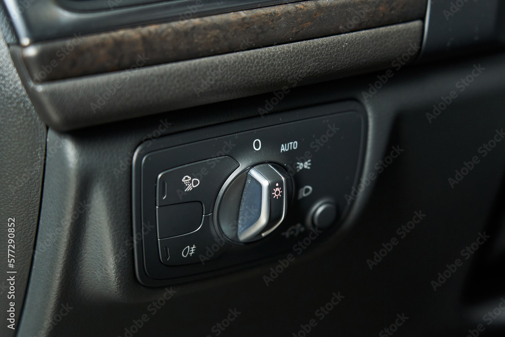 control unit for vehicle external lighting, headlights, fog lights, dimensions. buttons and mode switch