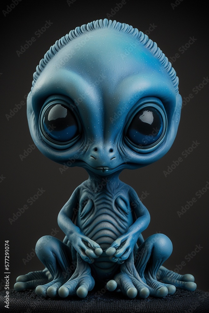 Kleine putzige 3D Alien Sammler Figur aus Plastik in Blau, ai generativ