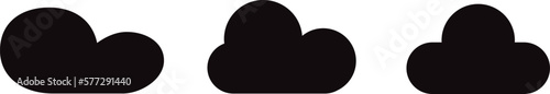 Black cartoon clouds set isolated on white background. Collection of different clouds for background template, wallpaper and fluffy sky design. Flat clouds concept. Clouds vector illustration
