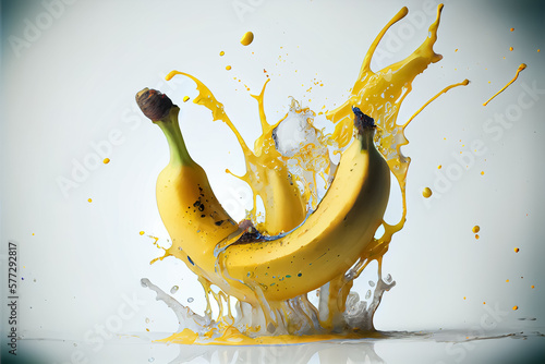 illustration of fresh banan fruit with water splash on white background photo