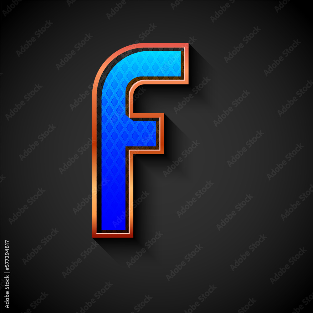 3d Golden font with gold contour, trendy metal alphabet, modern letter f with grid texture 3d Golden font with gold contour, trendy metal alphabet, modern letter f with grid texture