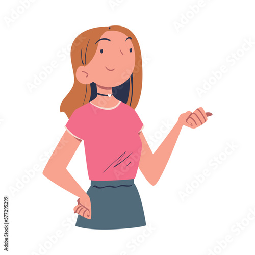 Confident Woman Character with Satisfied Face Expressing Self Pride Vector Illustration