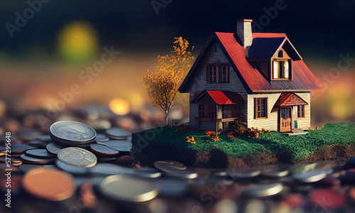Wallpaper Mural Miniature Home Loan with Red Roof, Miniature Mortgage Red Roof Home with Generative AI Torontodigital.ca