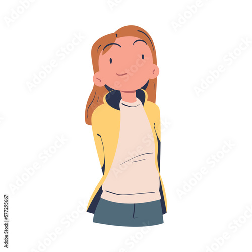 Confident Woman Character with Satisfied Face Expressing Self Pride Vector Illustration