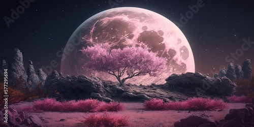 the moon in the night abstract wallpaper infrared cherry blossom space future 