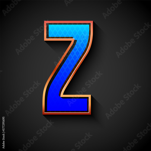 3d Golden font with gold contour, trendy metal alphabet, modern letter Z with grid texture